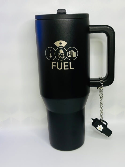 Black " FUEL" Spill Proof Tumbler